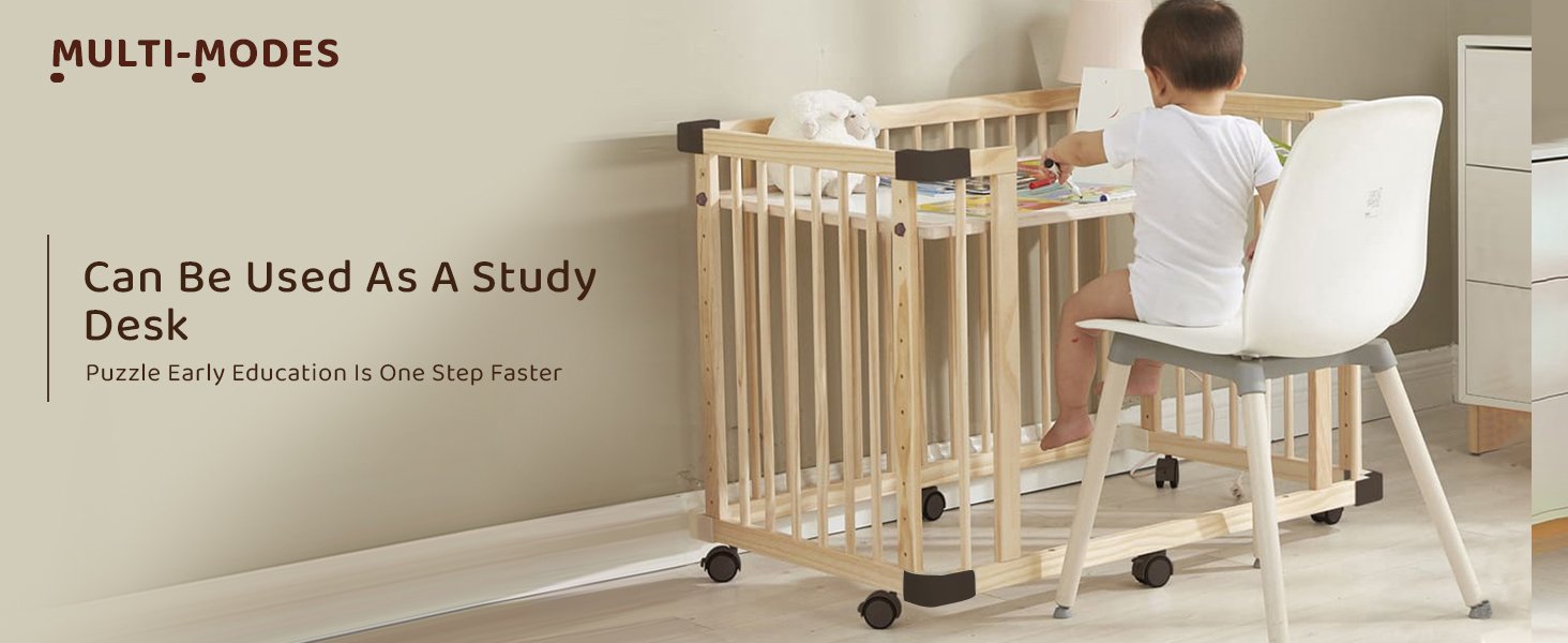 wooden cot with multi mode (used as a desk)