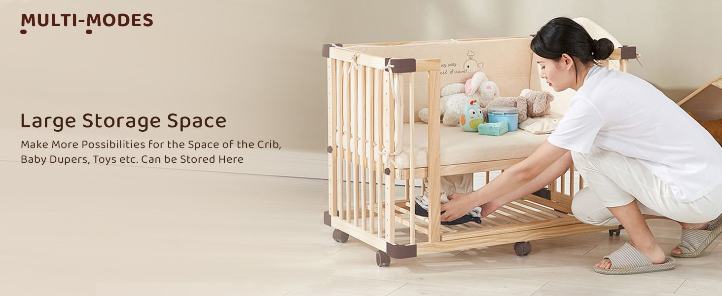 baby wooden cot with large storage space 