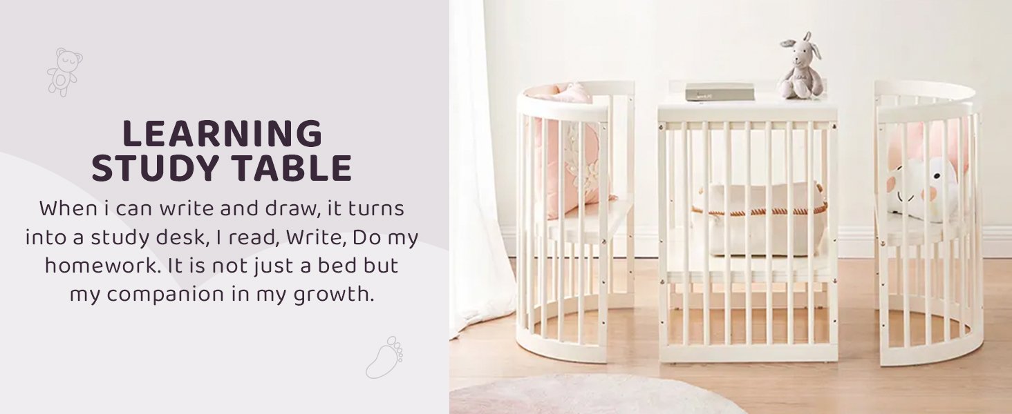 baby cot turns into a study desk, do homework 