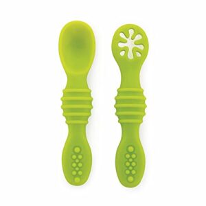 BeeBaby Smushy First Stage Silicone Spoon for Feeding Baby, Dip Spoon for Baby led weaning. 100% BPA Free and Food Grade Material. 6 Months + Pack of 2 (Green)