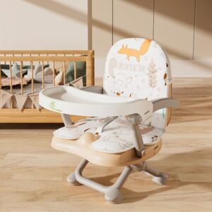 R for Rabbit Candy Pop Baby Booster Chair, 2 in 1 Kids Feeding Chair with 4 Level Height Adjustment, 3 Point Safety Belt and Removable Dining Tray for Age 6 Months�3 Years Infants (Beige)