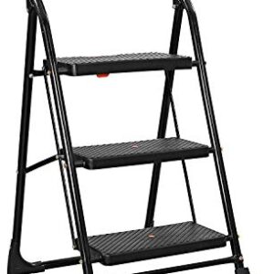 Parasnath Black Heavy Folding Ladder with Wide Steps Milano 3 Steps 3.1 Ft Ladder (Made in India) Alloy Steel