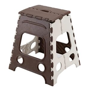 Primelife 18 Inches Super Strong Folding Step Stool for Adults and Kids, Kitchen Stepping Stools, Garden Step Stool Portable Stool (18 inch, Brown-White)