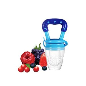 Awejoy Silicone Fruit & Food Feeder Pacifier for Babies | BPA-Free Blue Teether Nibbler with Safety Lock & Handle | Fresh Food Feeder for Self-Feeding (Blue,Pack of 1)