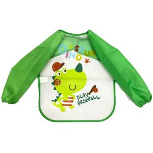 POLKA TOTS Waterproof Washable Full Sleeves Apron Feeding Bibs with Super Absorbent, Soft, Comfortable & Lightweight for Infants & Baby Toddlers (Baseball)