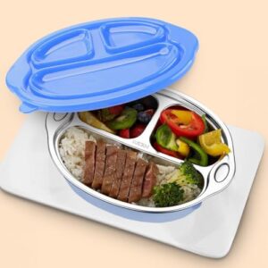 StarAndDaisy Baby Stainless Steel Suction Plates, Divided Plates for Babies Toddlers,100% Food Grade Kids Plates for Baby Led Weaning, BPA Free, Dishwasher Safe. (Blue)