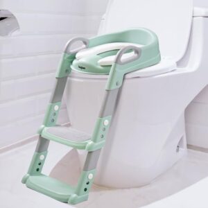 Baybee Aura Western Toilet Potty Seat for Kids, Baby Potty Training Seat Chair with Ladder, Adjustable Step Height, Cushion Seat | Potty Seat for 1-8 Years Child Boys Girls (Green)
