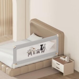 Kids Station Baby Bed Rail Guard for Baby, Infant & Toddler Safety – 6.6ft (200cm), 1 Side Bed Fence – Sturdy, Foldable, Adjustable Height (2'6" or 80cm), Portable – Made in India (Grey, Basic)