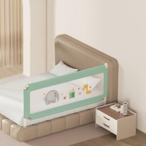 Kids Station Bed Rail Guard for Baby, Toddler & Kid Safety – 6ft x 2.6ft (180x80cm) – Foldable, Adjustable Height, Patented Design, Made in India – King Size Bed (1 Side, Green, Basic)