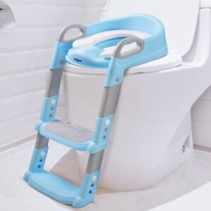 BAYBEE Aura Western Toilet Potty Seat For Kids,Baby Potty Training Seat Chair With Ladder,Adjustable Step Height,Cushion Seat|Kids Toilet Seat|Potty Seat For 1-8 Years Child Boys Girls(Blue) Plastic
