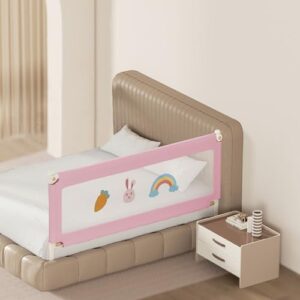 Kids Station Baby Bed Rail Guard for Infant & Toddler Safety – Adjustable Height, See-Through Mesh – Portable 6.6ft (200cm) Single Side Rail – Made in India, Patented Design (Pink, Basic)