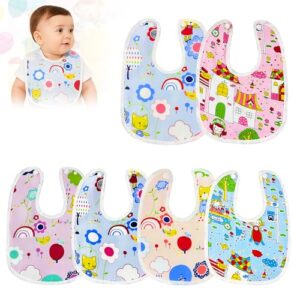 GLUN® Cute Print Baby bibs, Pack of 6 Different Colour, Waterproof, Adjustable & Washable Feeding Bibs for Infant Kids to Toddler 8-36 Months