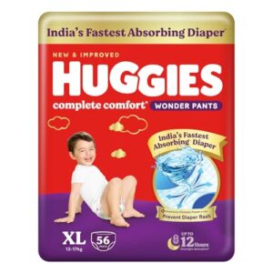 Huggies Complete Comfort Wonder Pants | Pant Style Baby Diapers Extra Large Size, 56 Count | India's Fastest Absorbing Diaper, Prevents Diaper Rash, Ideal for 12 to 17 Kgs