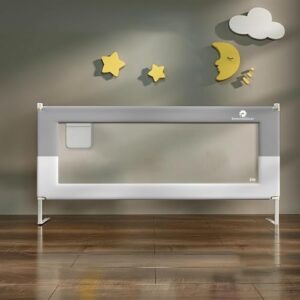 StarAndDaisy Baby Bed Guard Rail/Adjustable Height & Portable Design/Single Side Safety Rail with T-Body Support Frame for Toddlers & Infants – 2M (Grey & White)