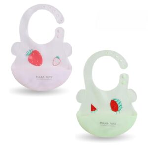 POLKA TOTS Waterproof Silicone Bibs with Adjustable Snap Buttons, Super Absorbent, Soft, Comfortable & Lightweight for Feeding Infants/Baby Toddlers (Pack Of 2, Strawberry/Watermelon/4 Month-3 Years)
