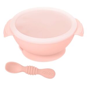 Hopop Baby Silicone Feeding Bowl & Spoon | Baby Food Bowl and First Spoon with Lid & Suction Base | BPA Free | Suitable from 6+Months | (Pink)