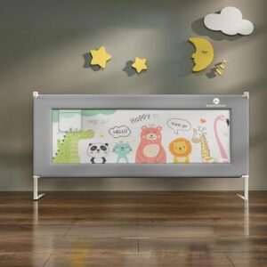 StarAndDaisy Bed Guard for Baby/Kids with T-Body Support Frame, Adjustable Height/Portable Single Side Bed Rail for Infants & Toddler's Safety (Printed Grey-1.5M)