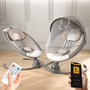 BAYBEE Plastic Automatic Electric Swing Cradle for New Born Baby with Adjustable Swing Speed, Remote | Infant Rocker, with Mosquito Net, Safety Belt, Music, & Toys | Swing for Baby (Grey)