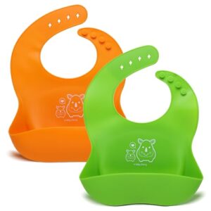 a baby cherry - Baby Bibs | Bib For Baby | Comfortable Soft, Durable, Easy Wipe, Waterproof, Adjustable Neckline Buttons | Silicone Bib for Feeding Infants and Toddlers| (6M to 5Y) Set of 2