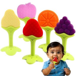 Kidology Fruit Shaped Teethers for Babies 6+ Months, BPA-Free Silicone Teething Toy for Infants, Natural Organic Freezer Safe & Soft Toys for Toddlers|Ideal Gift for Baby Girls & Boys | Set of 5