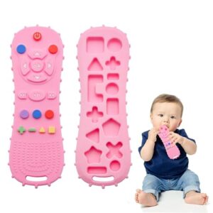 FunBlast Teether for Babies - Silicone Remote Teether for 3+ Month Baby & Toddlers, Teething Toys for Babies and Toddlers, Helps Biting Skills Development, Activity Toys for Baby (Pink-)