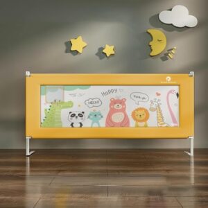 StarAndDaisy Bed Guard Rail for Baby/Kids Safety with T-Body Support Frame, Adjustable Height/Portable Single Side Bed Rail for Infant & Toddler's Safety (Printed Yellow-1.5 M)