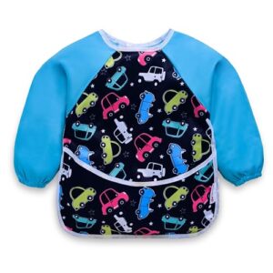 LuvLap Baby Long Sleeve Bib, Toddler Children's Leak-Free Bib with Sleeves, Washable/Lightweight/Wipeable (6-24 Months) Baby Bib Shirt with Pocket, Blue
