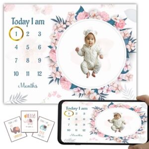 Hoolloomooloo Baby Monthly Milestone Blanket | 1-12 Months | Soft All-Season AC Blanket | Ideal for Newborn Boys & Girls | Perfect Growth Tracker & Photoshoot Prop with Blossom Theme | 120x90 cm