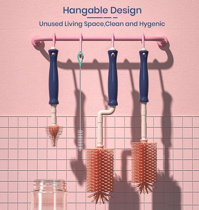 StarAndDaisy Silicone Bristle Brush for Baby Feeding Bottle & Nipple | 360° Cleaning Bottle Brush with Long Handle, Easy to Clean Narrow & Wide Neck Bottles with Corners - Image 8