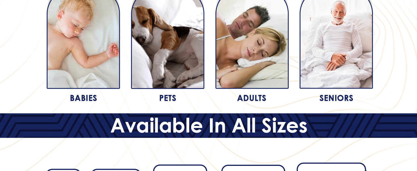 Mattress protector used by baby, pet, adult, and senior, showcasing comfort for all ages.