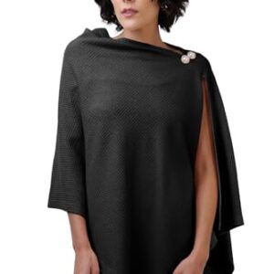 Zelena Cotton Bamboo Blend Premium Nursing Cover for Breastfeeding | Breastfeeding Cover for Mothers | Feeding Shawl for Mother | Breathable Nursing Covers | Poncho for Mom (Black)