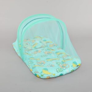 Vijyas Mart Baby Bedding Set with Mosquito Net ? Soft & Safe Infant Bed for 0-12 Months, Foldable & Portable (Green P13)