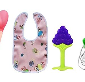 Lappu Baby Needs Items All In One 1-Baby Bib (Print May Vary) 1-Feeder 2 Color Changing Temper - Sensor Spoon and 1-Teether (Combo Pack) (Green)