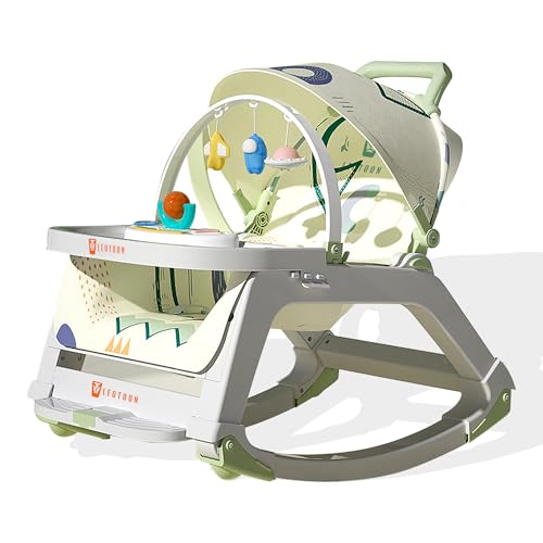 5 in1 Rocking Tots Baby Rocker, Booster Seat, Multi Position Recline, Rocking Chair for Kids, Hanging Toys & Music, Baby Dining Seat, Green, 0 to 36 Months