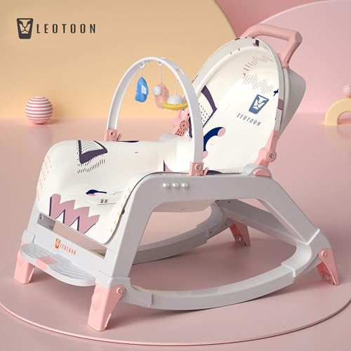 5 in1 Rocking Tots Baby Rocker, Booster Seat, Multi Position Recline, Rocking Chair for Kids, Hanging Toys & Music, Baby Dining Seat, Pink, 0 to 36 Months - Image 3