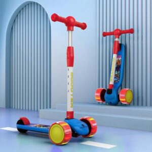StarAndDaisy Kick Scooter for Kids 3-12 Years / 3 Wheels Kids Scooter with LED Light, 4-Level Height Adjustable Handle Height, Foldable Design, Extra-Wide Deck, Rear Break -(Red)