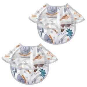 prajmi Waterproof Baby Bib with Pocket, Soft, Lightweight and Washable for 6+ Months Babies (Pack of 2 Tiny Dyno)