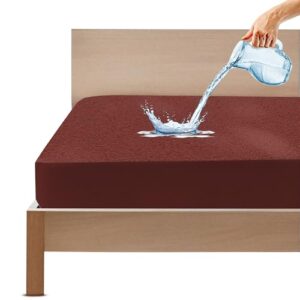 GADDA CO 100% Waterproof Premium Cotton Feel Mattress Protector Double Bed 78x72 Inch|Ultra Soft Breathable & Hypoallergenic Fitted Bed Protector Terry Cover (6.5x6 feet, Fits Upto 10 Inches, Coffee)