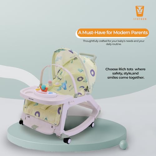 5 in1 Rocking Tots Baby Rocker, Booster Seat, Multi Position Recline, Rocking Chair for Kids, Hanging Toys & Music, Baby Dining Seat, Green, 0 to 36 Months - Image 5