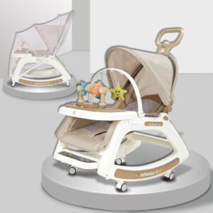 Infantso Prime (5-in-1) Baby Rocker for 0 to 2 Years with Mosquito Net | Portable Rocker for Newborn | Convertible Walker, Feeding Chair, Push Cart & Seat with Music, Light, Tray & Canopy