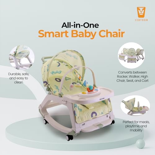 5 in1 Rocking Tots Baby Rocker, Booster Seat, Multi Position Recline, Rocking Chair for Kids, Hanging Toys & Music, Baby Dining Seat, Green, 0 to 36 Months - Image 4