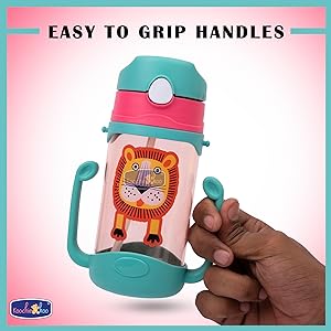 School Water Bottle With Easy to Hold Handle For Kids & Toddlers