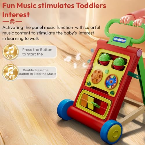 Uonibaby by StarAndDaisy Baby Walkers for 6-18 Month Baby Boy & Girl/Baby Activity Walker Learning Push Walker with Foldable Music and Toy Bar/Walker for Kids - Orange - Image 4