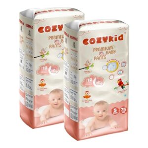 CozyKid Baby Diaper Pants | Supersoft & Comfortable Pull-Up Diaper Pants | Fast Absorbing Diaper | Anti-Bacterial|Rash Protection | 12 hrs leak protection | Toxin Free | Small, 150 Count