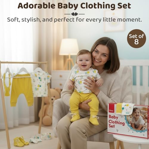 StarAndDaisy New Born Baby Clothes 0-6 Months Gift Set of 8 / Soft Pure Cotton Baby Gifts Newborn/Perfect Newborn Baby Gift Set for Boys & Girls - Image 4