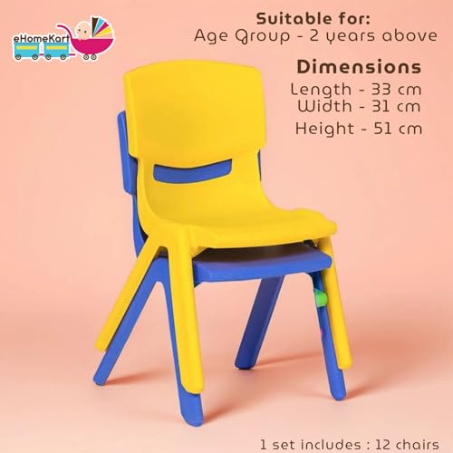 eHomeKart Baby Plastic Kids Chair Set (L33 X B31 X H51 cm, 12 Chairs, Multicolour) - Image 2