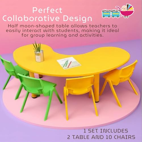 eHomeKart Kids Half-Moon Table Set of 2 with 10 Chairs – Front Round Shape, Perfect for Home Use (53 x 20 x 20 inches) for Kids with Set of 10 Chairs- Perfect Fort Home - Image 6