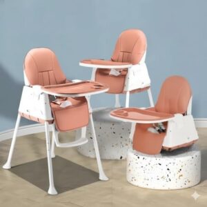 Safe-O-Kid® 3 in 1 Multifunctional High Chair with 1 Year Warranty and Feeding Set, Adjustable, Foldable, and Comfortable with Soft Cushion & Removable Tray | 6 Months to 5Years I Brown