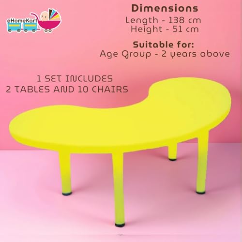 eHomeKart Kids Half-Moon Table Set of 2 with 10 Chairs – Front Round Shape, Perfect for Home Use (53 x 20 x 20 inches) for Kids with Set of 10 Chairs- Perfect Fort Home - Image 5