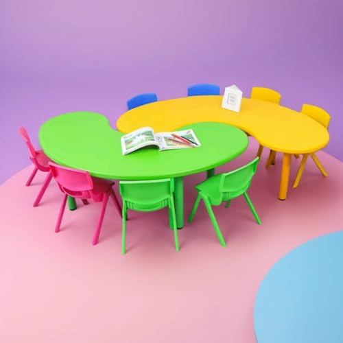 eHomeKart Kids Half-Moon Table Set of 2 with 10 Chairs – Front Round Shape, Perfect for Home Use (53 x 20 x 20 inches) for Kids with Set of 10 Chairs- Perfect Fort Home
